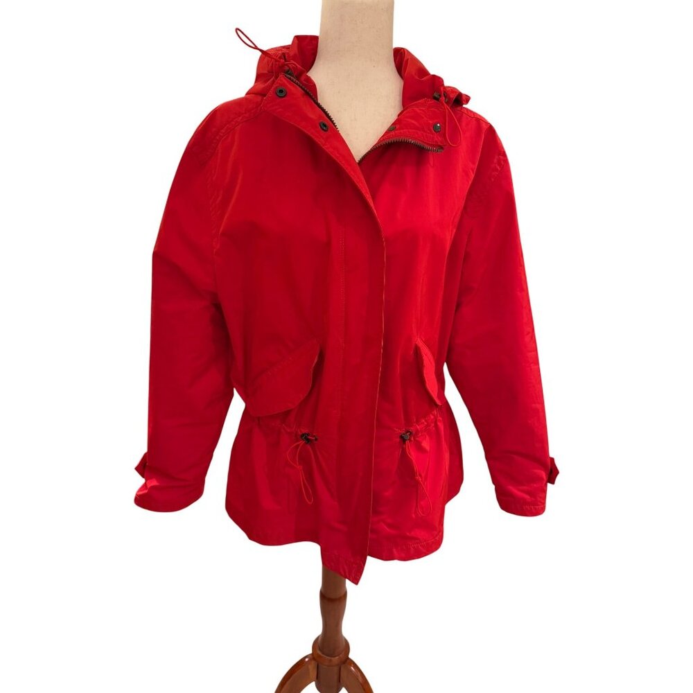 Coach Women’s Red‎ Hooded Utility/Rain  Jacket Drawstring Waist Size Large